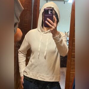 Stars Above Women's White Hoodie Size S Drawstring Waffle Knit Pullover Sweater